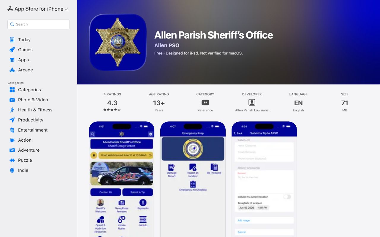 Allen Parish Clerk of Court record access boundary with sheriff app