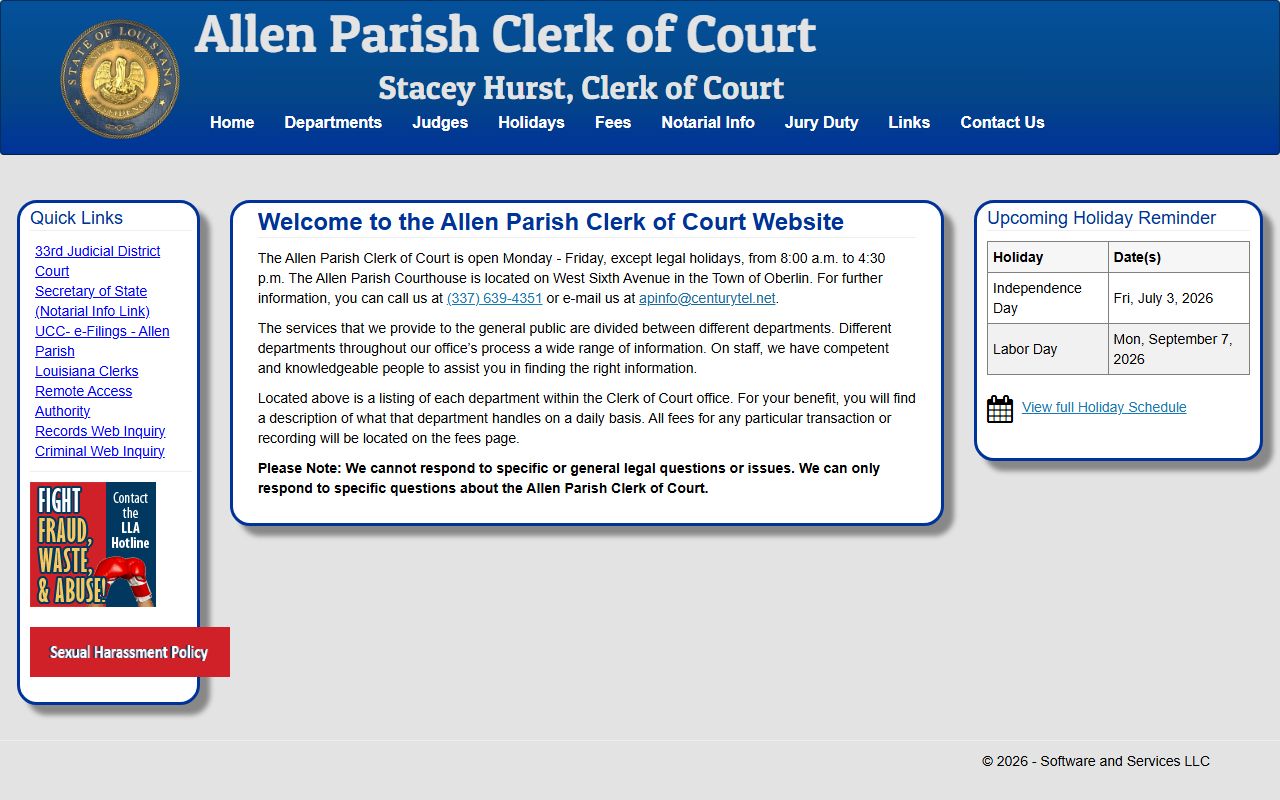 Allen Parish Clerk research department page for historical records and indexes