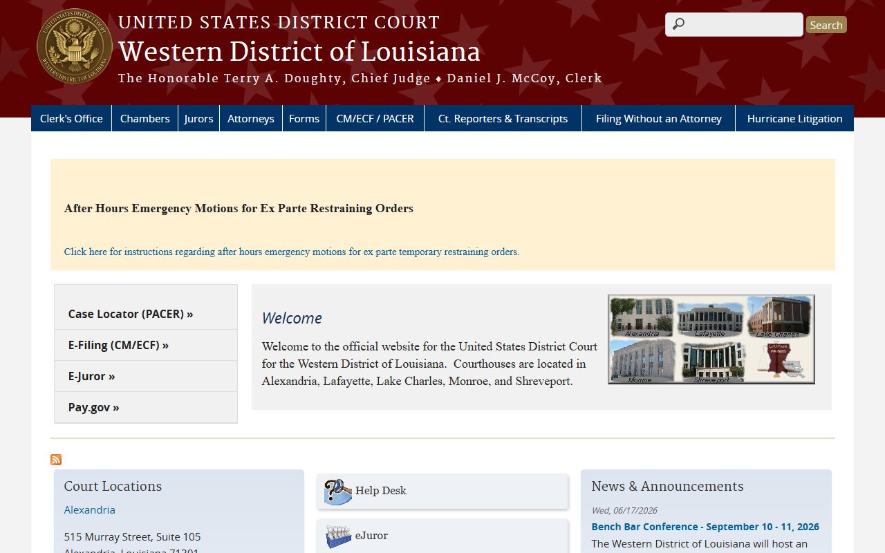 U.S. District Court for the Western District of Louisiana website